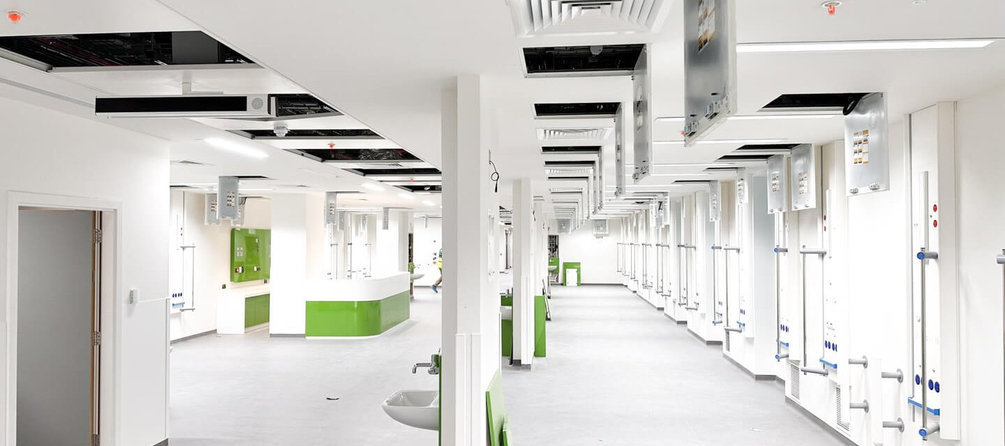 Access panel installed inside a hospital wall with a clean flush finish