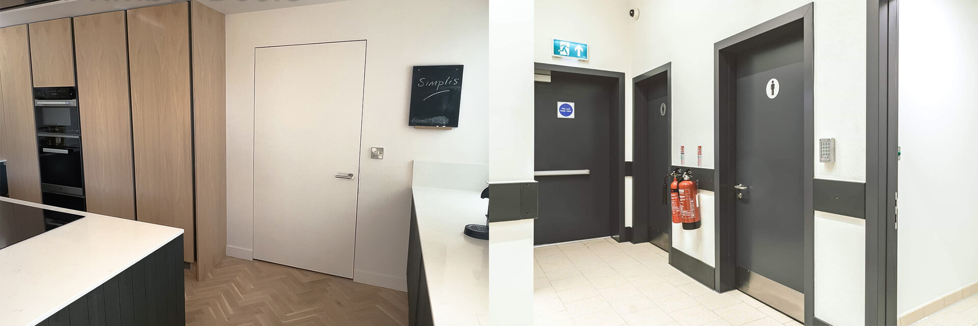 Soleco steel door frame showing minimalist concealed and visible frame options